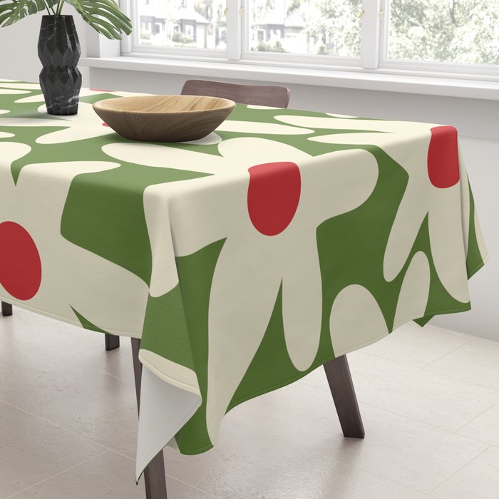 Daisy Time Floral Pattern in Christmas Holidays Red Green Cream Tablecloth Gallery Image 3