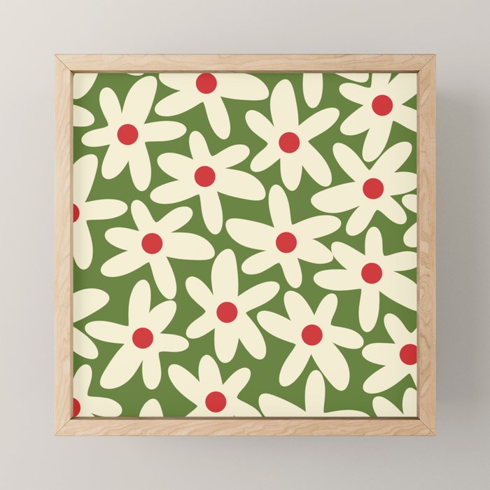 Daisy Time Floral Pattern in Christmas Holidays Red Green Cream Mini Art Print Gallery Image 1