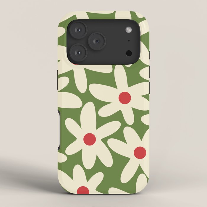Daisy Time Floral Pattern in Christmas Holidays Red Green Cream iPhone Case Gallery Image 3