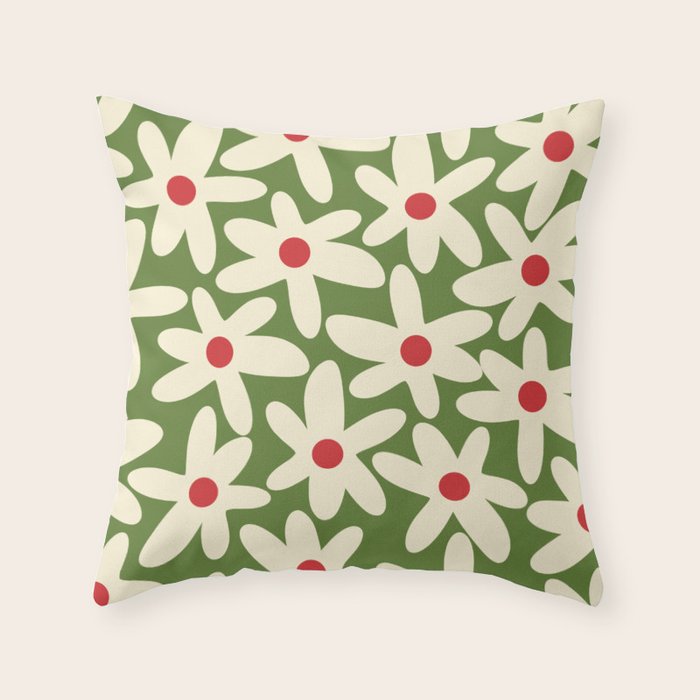 Daisy Time Floral Pattern in Christmas Holidays Red Green Cream Throw Pillow Gallery Image 6