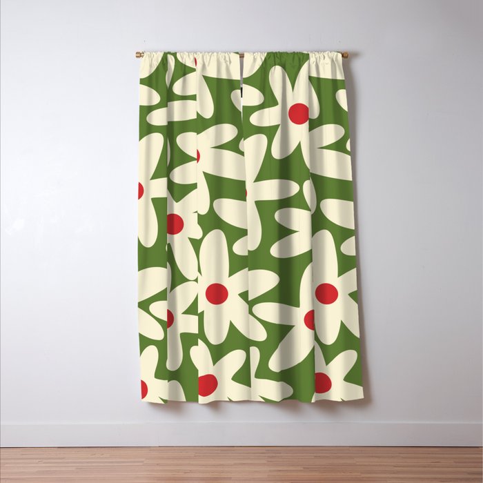 Daisy Time Floral Pattern in Christmas Holidays Red Green Cream Window Curtain Gallery Image 3