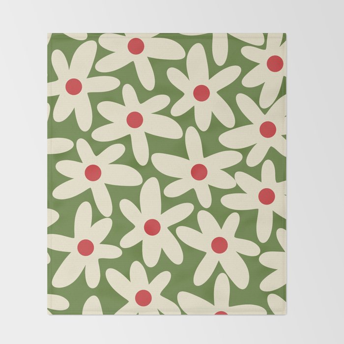 Daisy Time Floral Pattern in Christmas Holidays Red Green Cream Throw Blanket Gallery Image 2