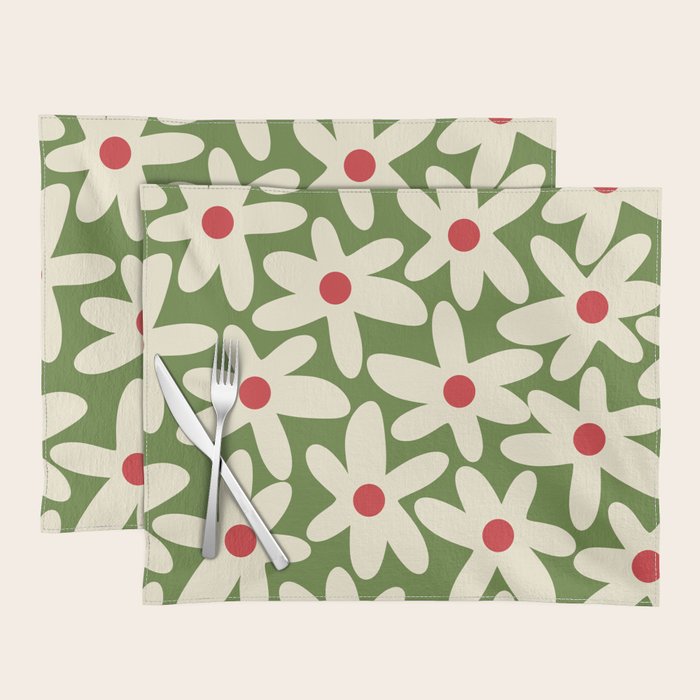 Daisy Time Floral Pattern in Christmas Holidays Red Green Cream Placemat Gallery Image 1