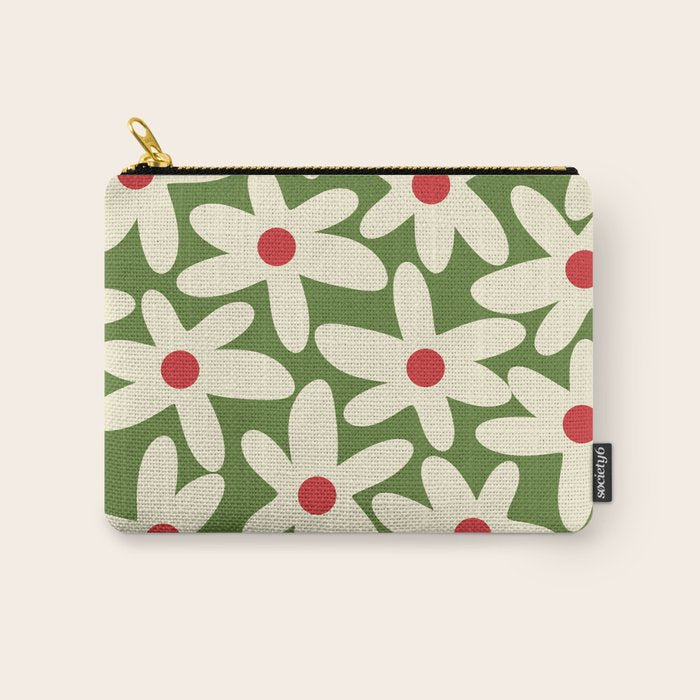 Daisy Time Floral Pattern in Christmas Holidays Red Green Cream Carry All Pouch Gallery Image 1
