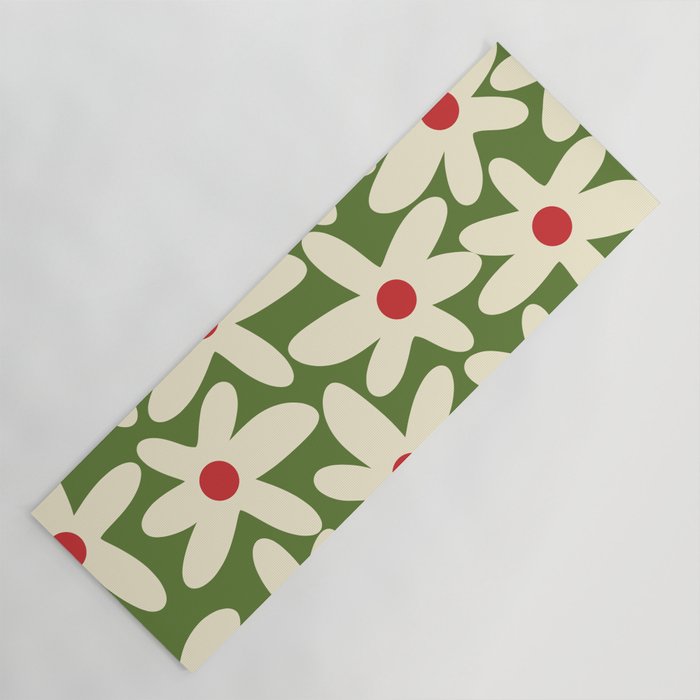 Daisy Time Floral Pattern in Christmas Holidays Red Green Cream Yoga Mat Gallery Image 1