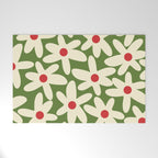 Daisy Time Floral Pattern in Christmas Holidays Red Green Cream Welcome Mat Gallery Image 1