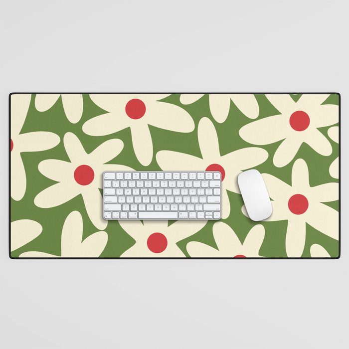 Daisy Time Floral Pattern in Christmas Holidays Red Green Cream Desk Mat Gallery Image 1