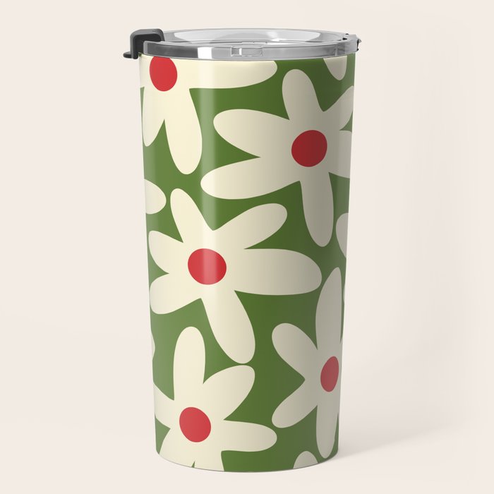 Daisy Time Floral Pattern in Christmas Holidays Red Green Cream Travel Mug Gallery Image 3