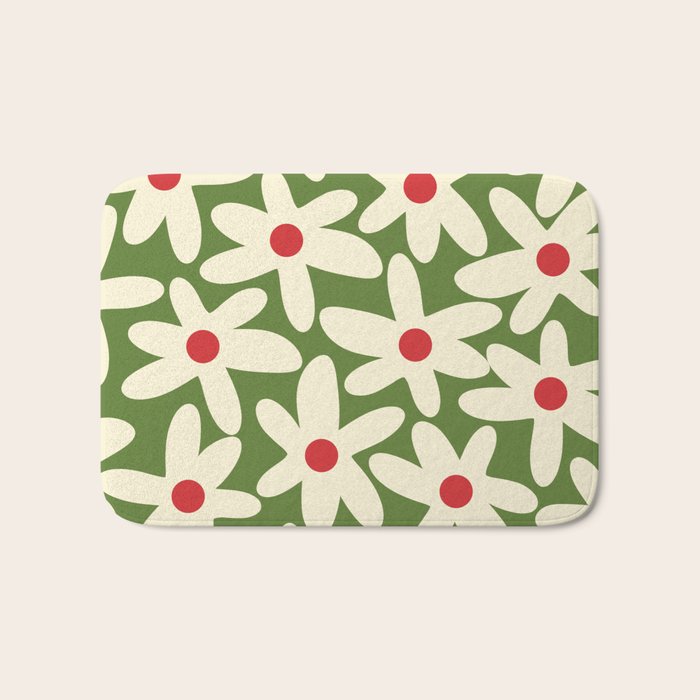 Daisy Time Floral Pattern in Christmas Holidays Red Green Cream Bath Mat Gallery Image 1