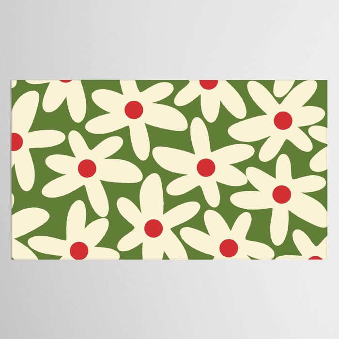 Daisy Time Floral Pattern in Christmas Holidays Red Green Cream Tablecloth Gallery Image 2