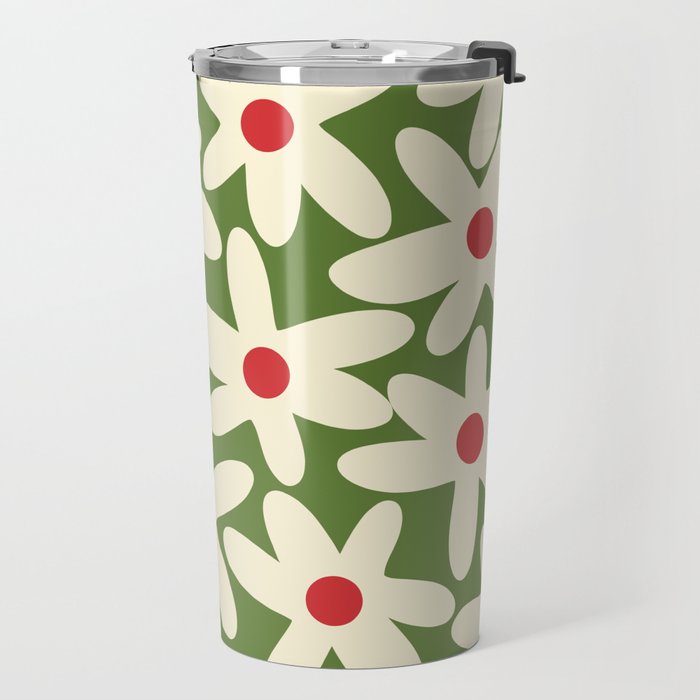 Daisy Time Floral Pattern in Christmas Holidays Red Green Cream Travel Mug Gallery Image 2