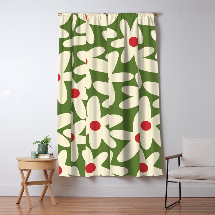 Daisy Time Floral Pattern in Christmas Holidays Red Green Cream Window Curtain Gallery Image 5