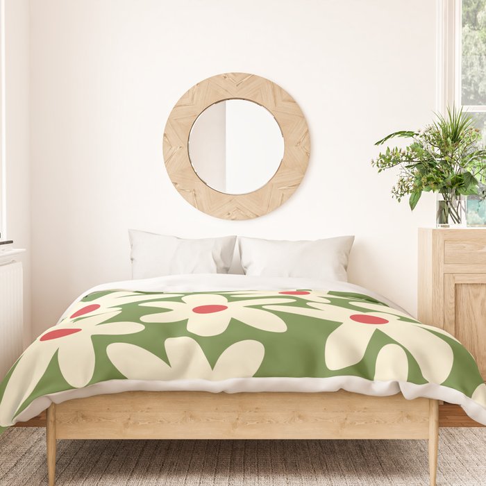 Daisy Time Floral Pattern in Christmas Holidays Red Green Cream Duvet Cover Gallery Image 3