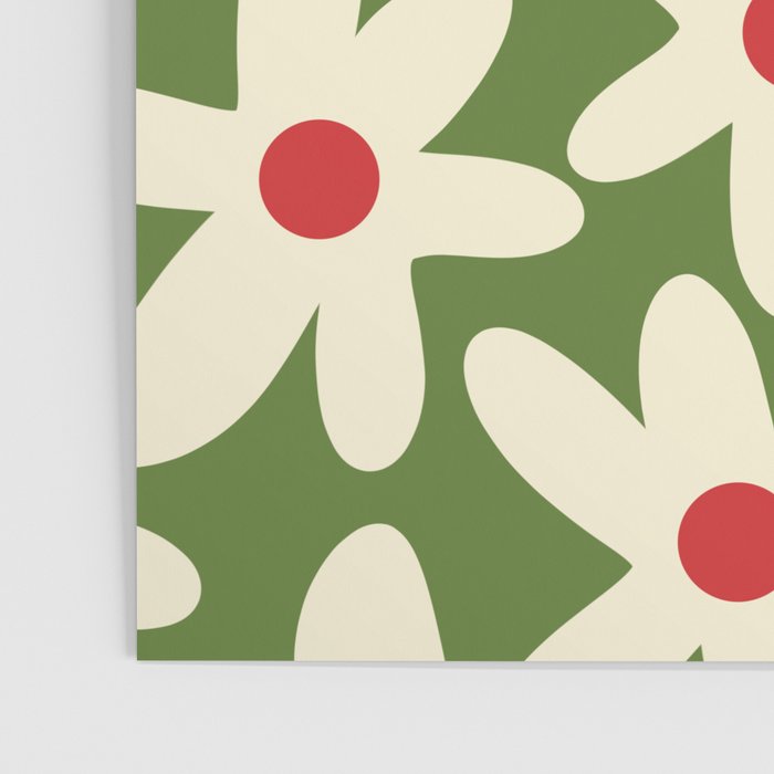 Daisy Time Floral Pattern in Christmas Holidays Red Green Cream Poster Gallery Image 3
