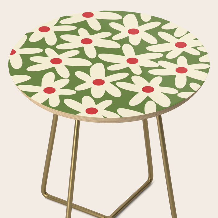 Daisy Time Floral Pattern in Christmas Holidays Red Green Cream Side Table Gallery Image 2