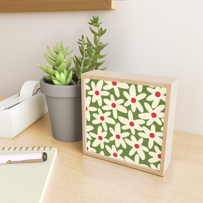 Daisy Time Floral Pattern in Christmas Holidays Red Green Cream Mini Art Print Gallery Image 2