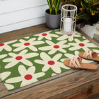 Daisy Time Floral Pattern in Christmas Holidays Red Green Cream Outdoor Rug Gallery Image 2