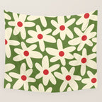 Daisy Time Floral Pattern in Christmas Holidays Red Green Cream Wall Tapestry Gallery Image 4