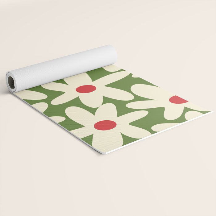 Daisy Time Floral Pattern in Christmas Holidays Red Green Cream Yoga Mat Gallery Image 2