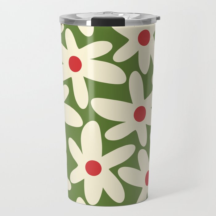 Daisy Time Floral Pattern in Christmas Holidays Red Green Cream Travel Mug Gallery Image 1