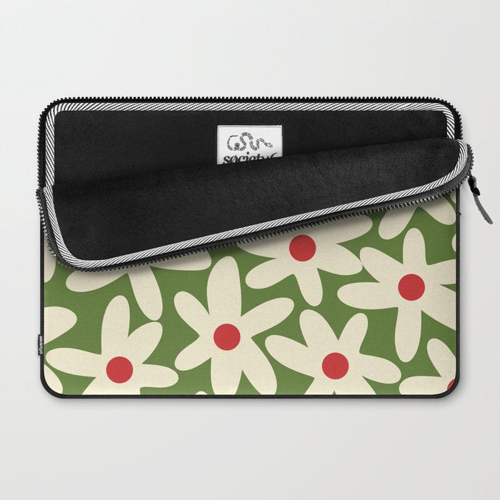 Daisy Time Floral Pattern in Christmas Holidays Red Green Cream Laptop Sleeve Gallery Image 2