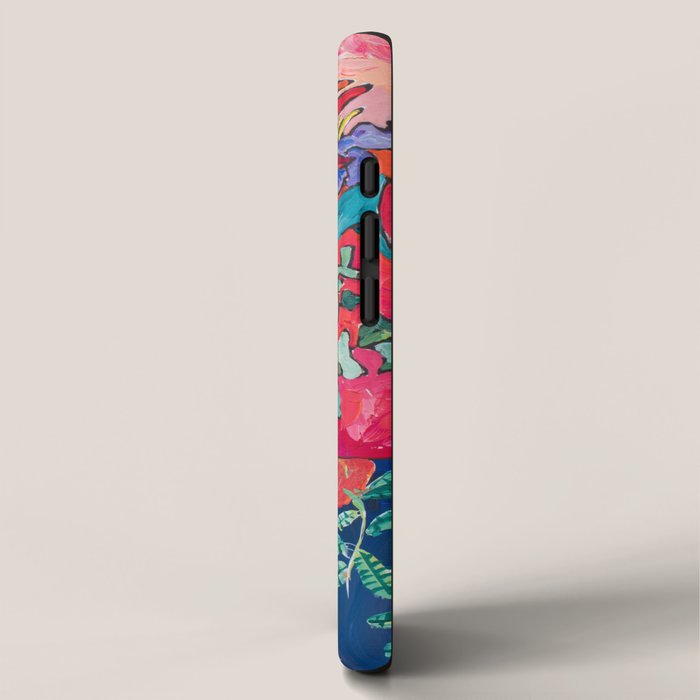 Persephone Painting - Bouquet of Iris and Strelitzia Flowers in Greek Horse Vase Against Coral Pink iPhone Case Gallery Image 2