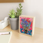 Persephone Painting - Bouquet of Iris and Strelitzia Flowers in Greek Horse Vase Against Coral Pink Mini Art Print Gallery Image 2