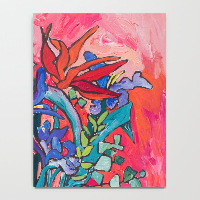 Persephone Painting - Bouquet of Iris and Strelitzia Flowers in Greek Horse Vase Against Coral Pink Notebook Gallery Image 4