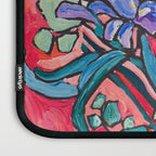 Persephone Painting - Bouquet of Iris and Strelitzia Flowers in Greek Horse Vase Against Coral Pink Laptop Sleeve Gallery Image 3