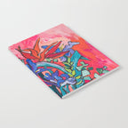 Persephone Painting - Bouquet of Iris and Strelitzia Flowers in Greek Horse Vase Against Coral Pink Notebook Gallery Image 2