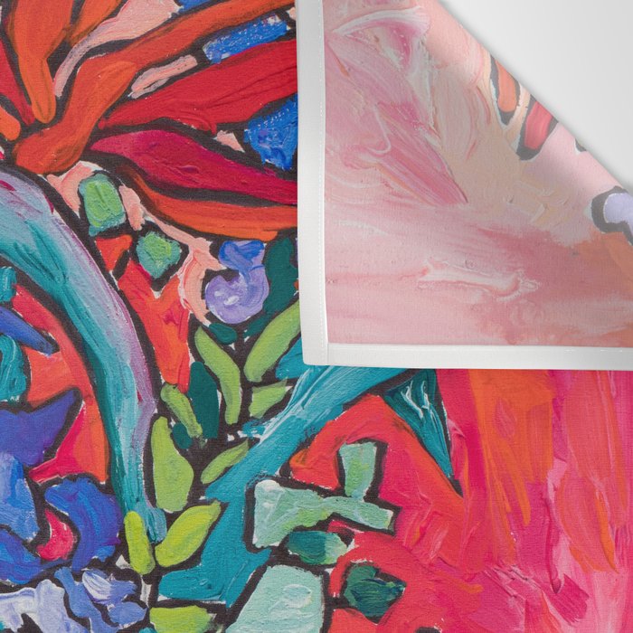 Persephone Painting - Bouquet of Iris and Strelitzia Flowers in Greek Horse Vase Against Coral Pink Wall Tapestry Gallery Image 3