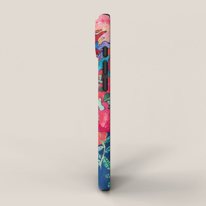 Persephone Painting - Bouquet of Iris and Strelitzia Flowers in Greek Horse Vase Against Coral Pink iPhone Case Gallery Image 2