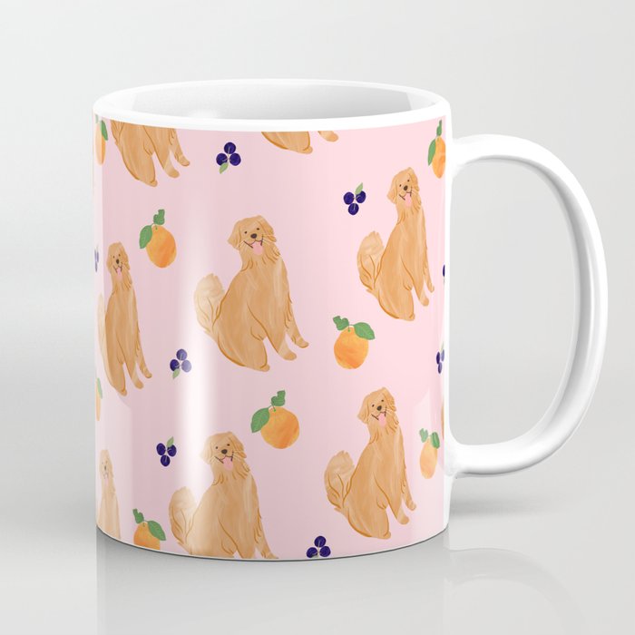 Golden Retriever and Fruits Pink Coffee Mug Gallery Image 1