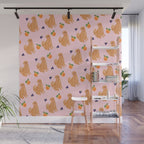 Golden Retriever and Fruits Pink Wall Mural Gallery Image 1