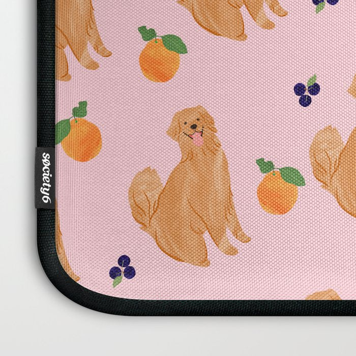 Golden Retriever and Fruits Pink Laptop Sleeve Gallery Image 3