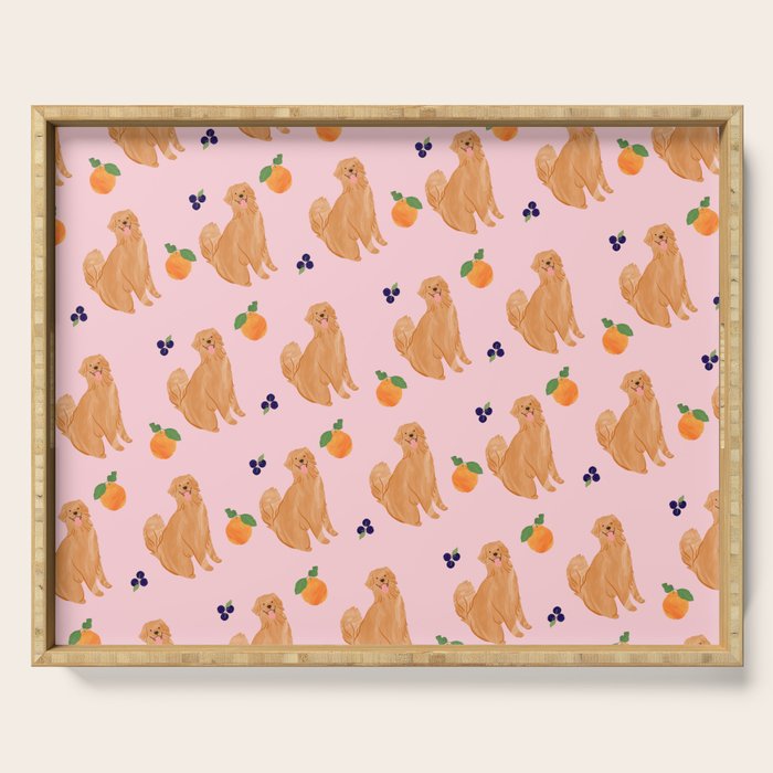 Golden Retriever and Fruits Pink Serving Tray Gallery Image 1