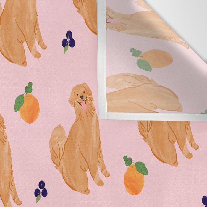 Golden Retriever and Fruits Pink Wall Tapestry Gallery Image 3