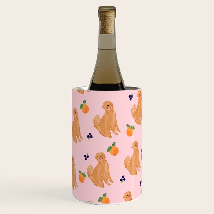 Golden Retriever and Fruits Pink Wine Chiller Gallery Image 3