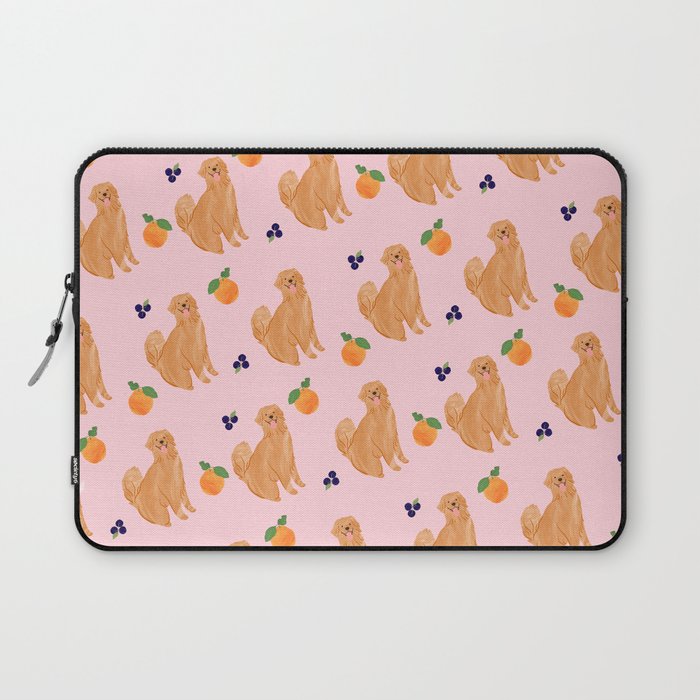 Golden Retriever and Fruits Pink Laptop Sleeve Gallery Image 1