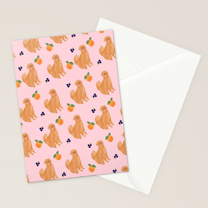 Golden Retriever and Fruits Pink Stationery Card Gallery Image 2