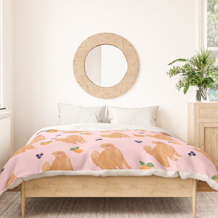 Golden Retriever and Fruits Pink Duvet Cover Gallery Image 3