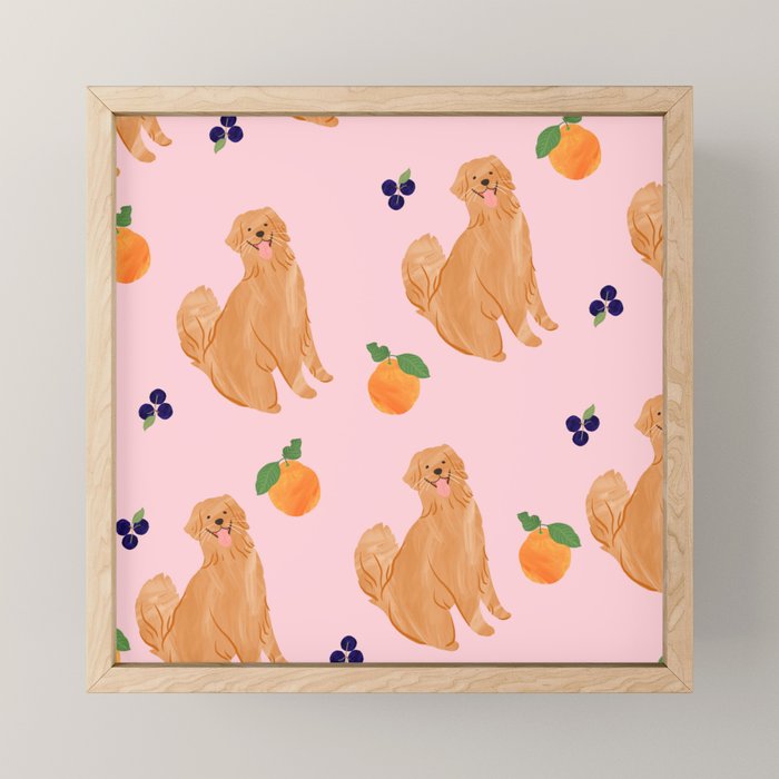 Golden Retriever and Fruits Pink Mini Art Print Gallery Image 1