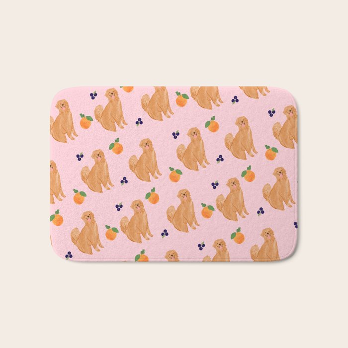 Golden Retriever and Fruits Pink Bath Mat Gallery Image 1