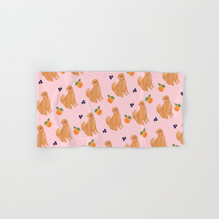 Golden Retriever and Fruits Pink Bath Towel Gallery Image 1