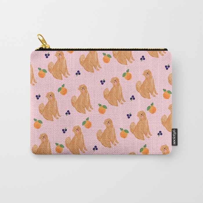 Golden Retriever and Fruits Pink Carry All Pouch Gallery Image 1