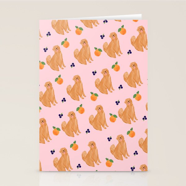 Golden Retriever and Fruits Pink Stationery Card Gallery Image 2