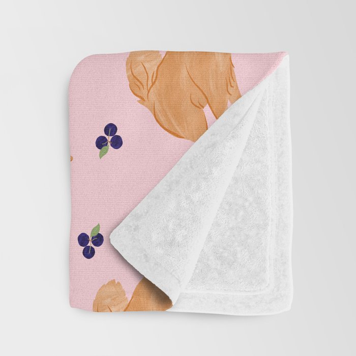 Golden Retriever and Fruits Pink Throw Blanket Gallery Image 3