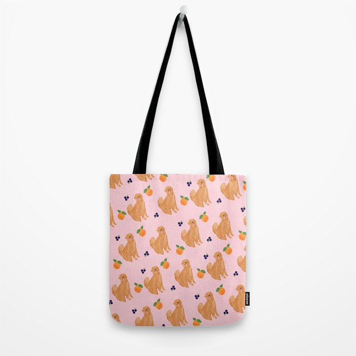 Golden Retriever and Fruits Pink Tote Bag Gallery Image 2