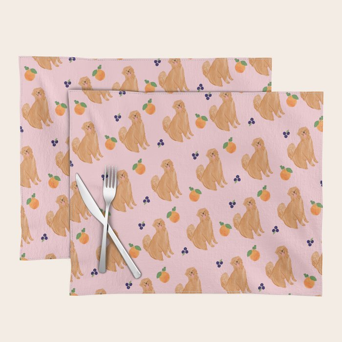 Golden Retriever and Fruits Pink Placemat Gallery Image 1