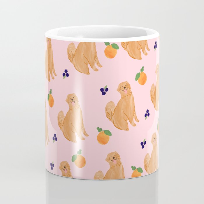 Golden Retriever and Fruits Pink Coffee Mug Gallery Image 4